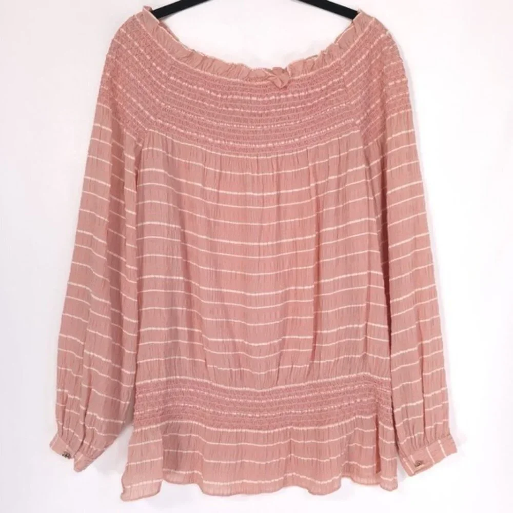 TORY BURCH Women's Top‎ Size 6 SILK Blend Pink Chiffon LS Off Shoulder 13121197